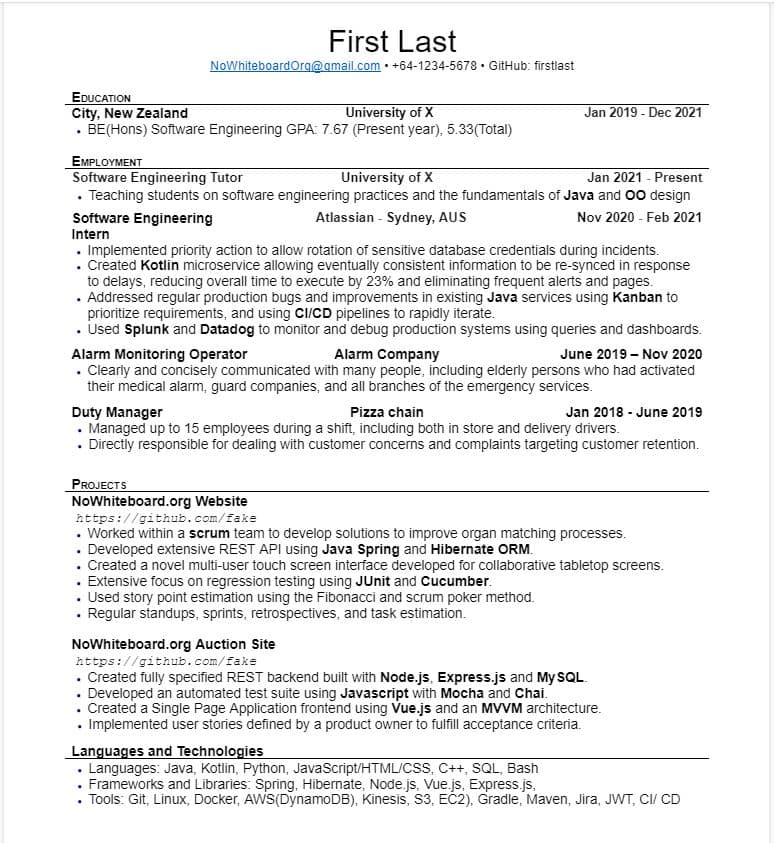 Intern/Junior Java Software Engineer Resume